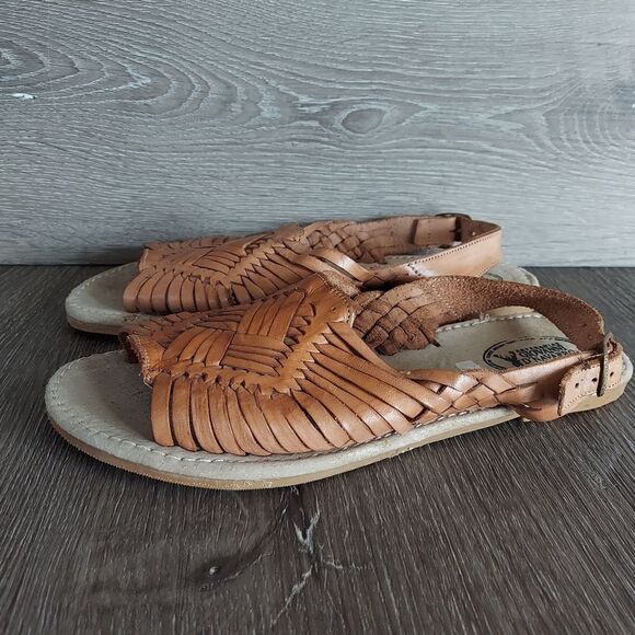 Authentic Hand Crafted Mexican Leather Huaraches Woven Sandals Tan Size 10 US - Picture 2 of 8